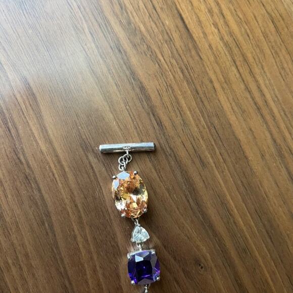 SOLD Estate Designer Colorful Silver Tone and Gemstone Costume Bracelet CHUNKY - Picture 6 of 9